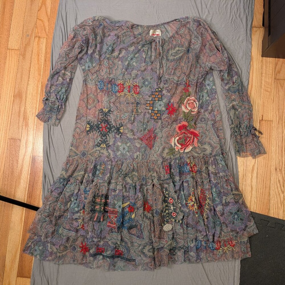 johnny was lace dress biya XXL sheer embroidered drop waist long sleeve floral